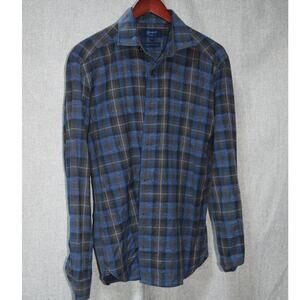 Haspel Blue Black Plaid Button-Up Shirt Men’s Medium Fabric Woven in Italy
